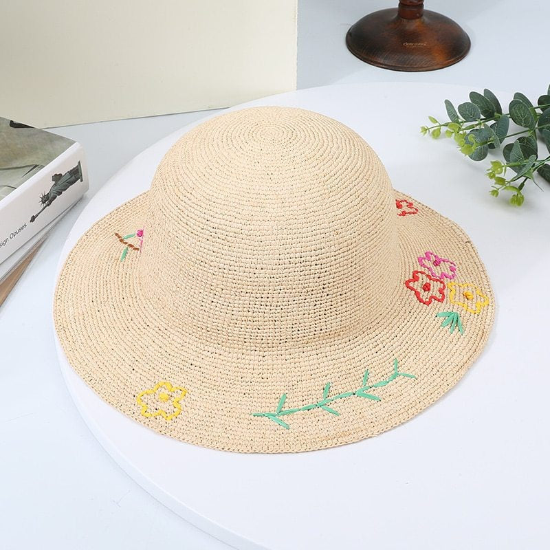Sun Straw Hat with Colorful Embroidery