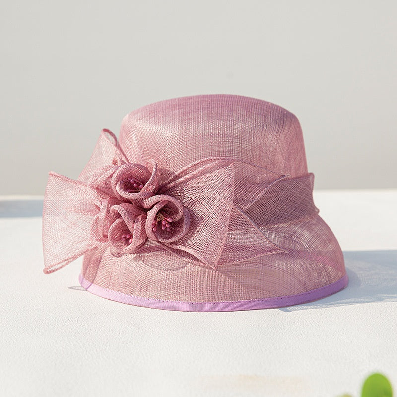 Sun Hat with Flower and Bow Decorations