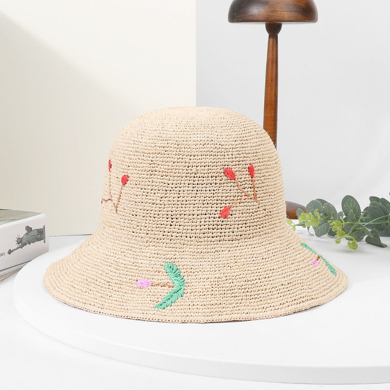 Sun Hat Straw Hat with Colorful Embroidery