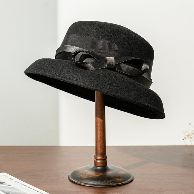Felt Dome Top Hat with Bow Ribbon