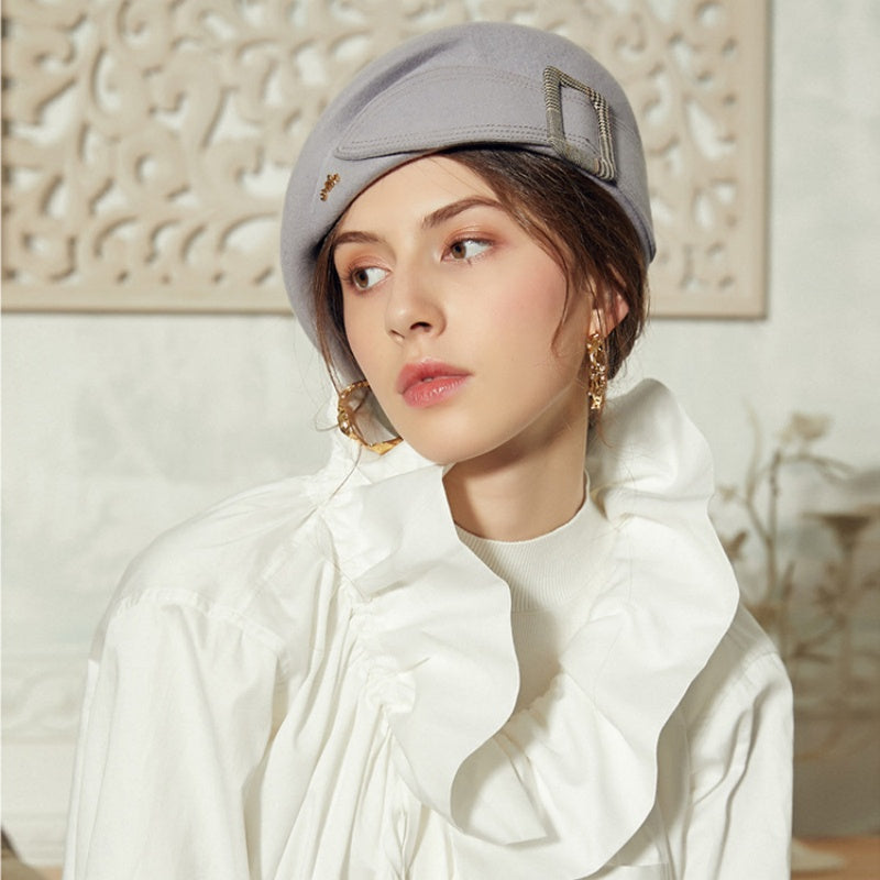 Stewardess Beret with Bow Checkered Mouth