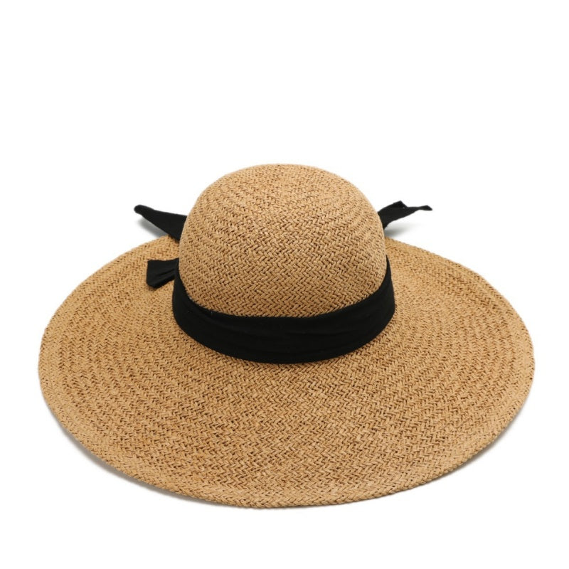 Straw Hat with Wide Brim and Big Bow