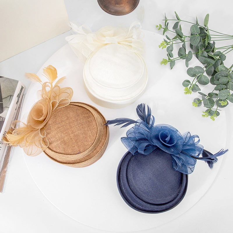 Top Hat Hair Accessory with Flower and Feather Decorations