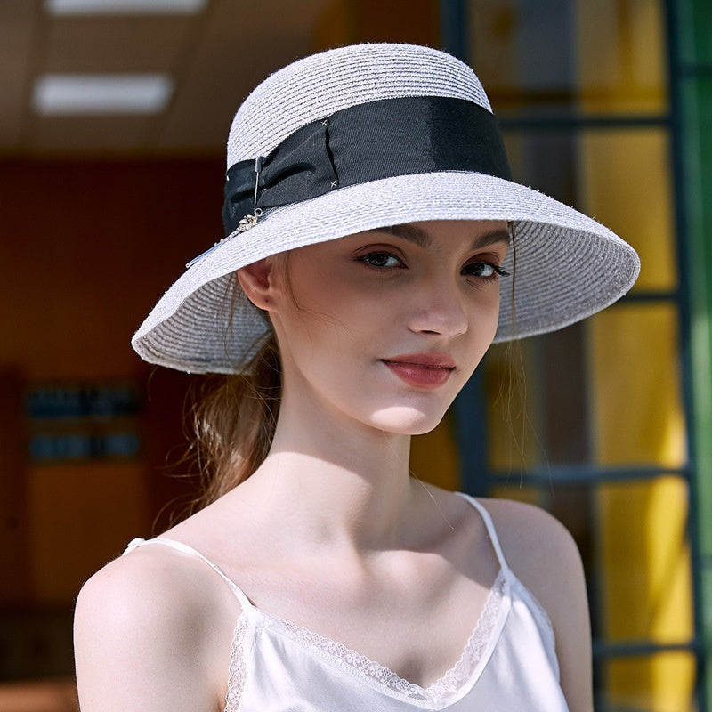 Straw Top Hat with Rose Pendant