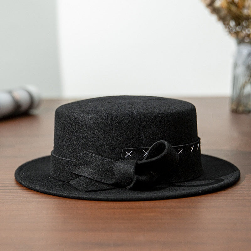 Felt Flat-topped Top Hat with Felt Bow