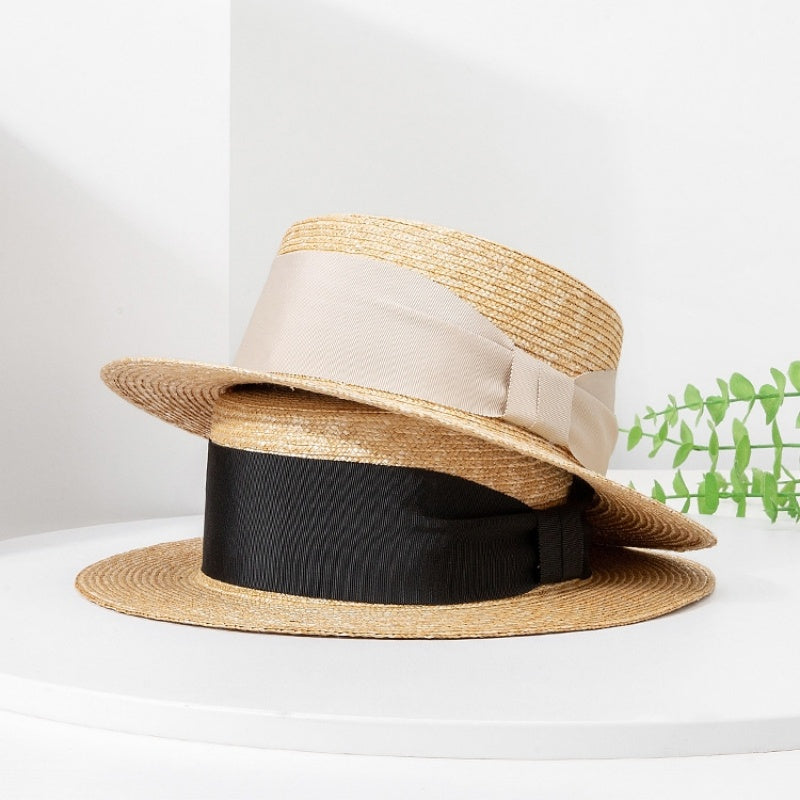 Straw Hat Sun Hat with Bow Cloth Webbing
