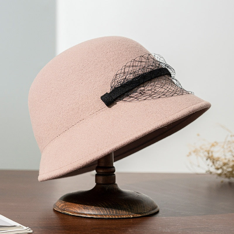 Felt Dome Top Hat with Felt Slat Net Gauze Decoration