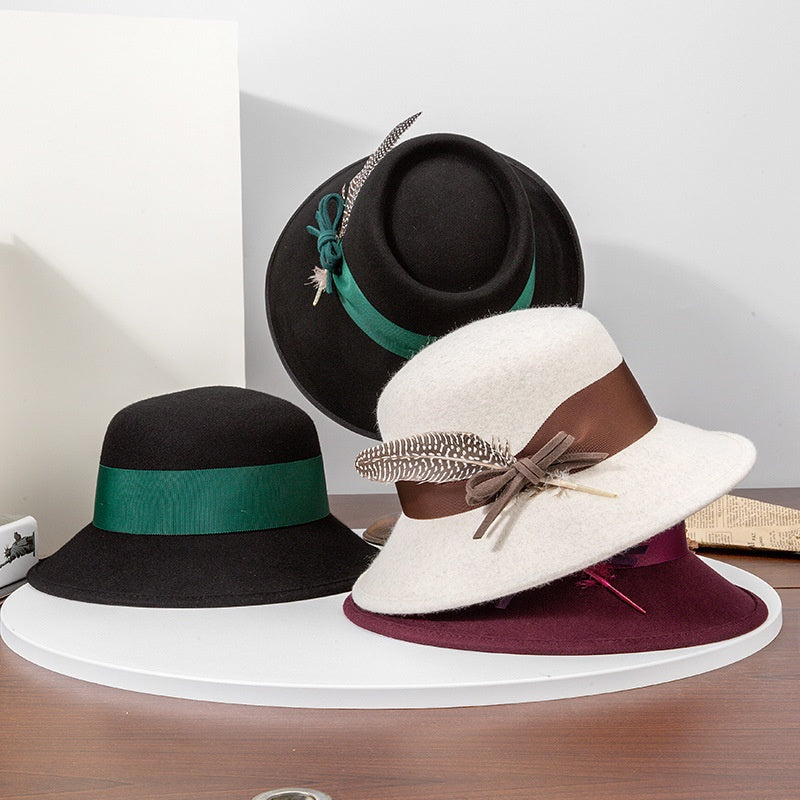 Felt Top Hat with Bow Webbing and Feather