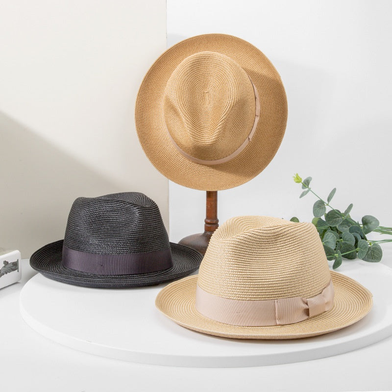 Rolled Edge Top Hat Sun Hat with Bow Webbing