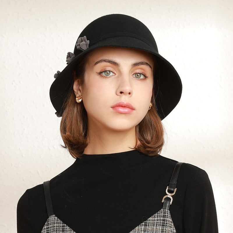 Felt Top Hat with Handmade Wool Floral