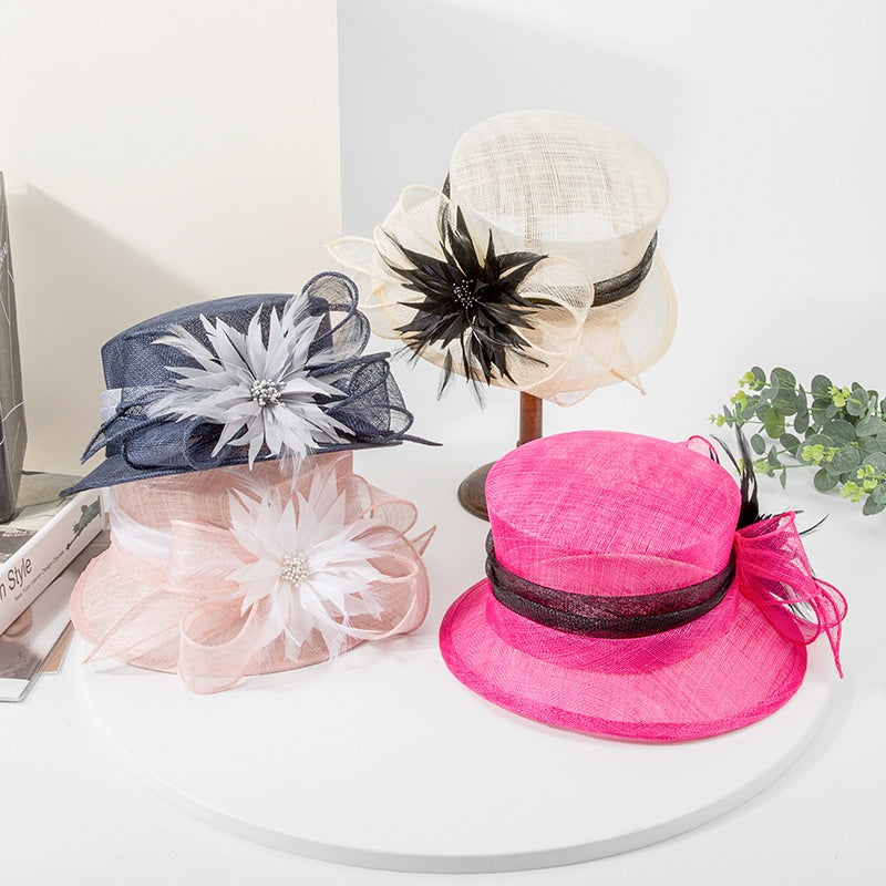 Top Hat with Feather Flower and Bow Decorations