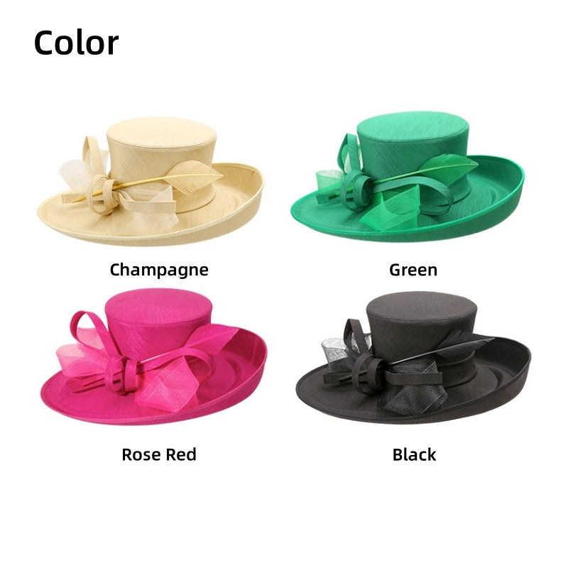 Top Hat Straw Hat with Feathers and Bows