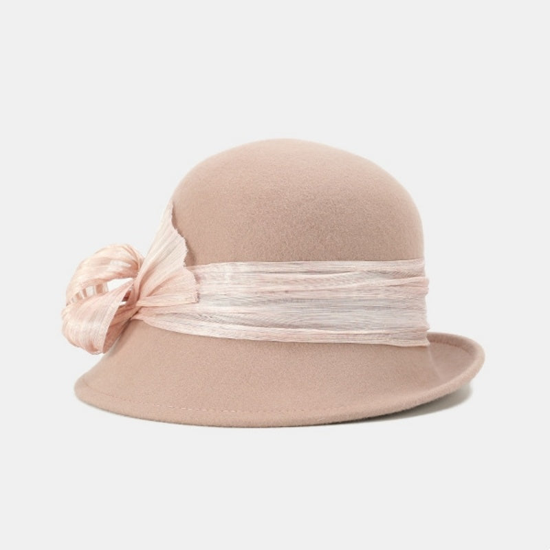 Felt Top Hat Rolled Edge with Linen Bow