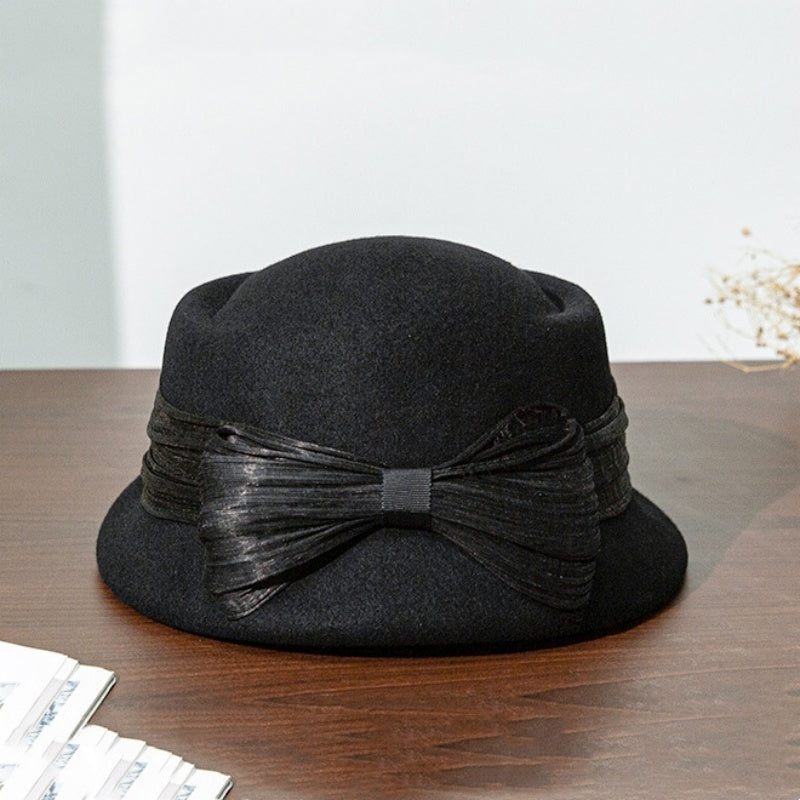 Felt Top Hat with Silk Linen Bow