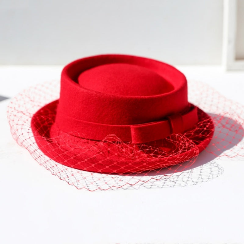 Felt Rolled Edge Top Hat with Veil and Bow