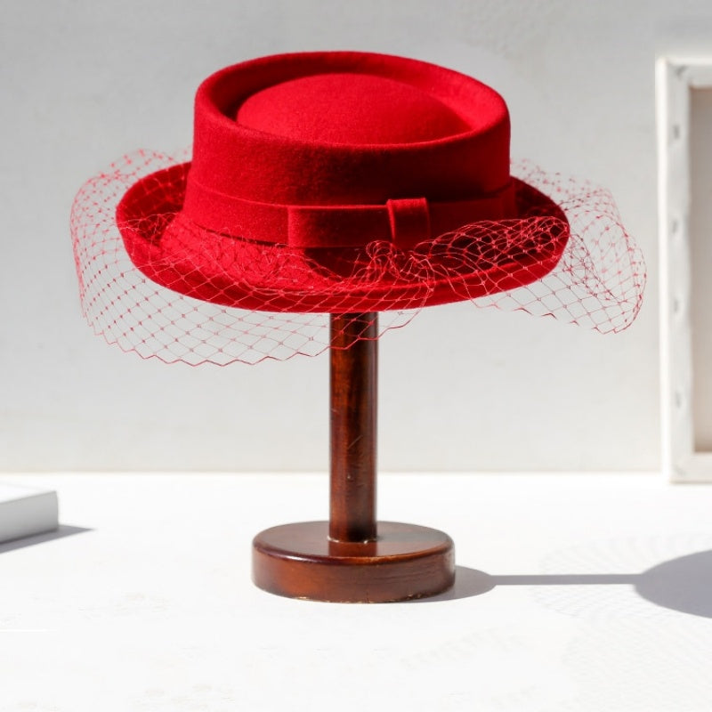Felt Rolled Edge Top Hat with Veil and Bow