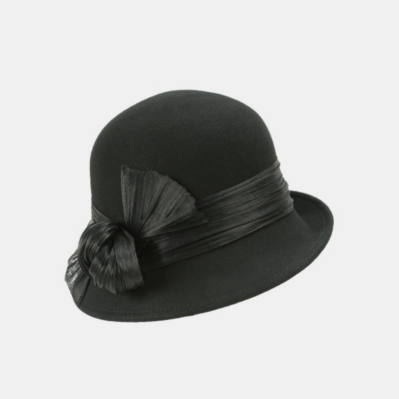 Felt Top Hat Rolled Edge with Linen Bow