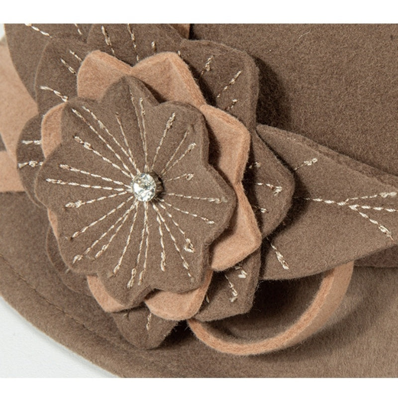 Felt Top Hat with Flower and Zircon Decoration