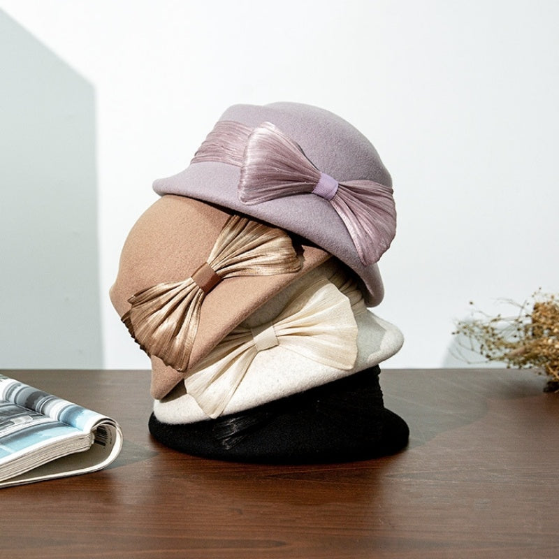 Felt Top Hat with Silk Linen Bow