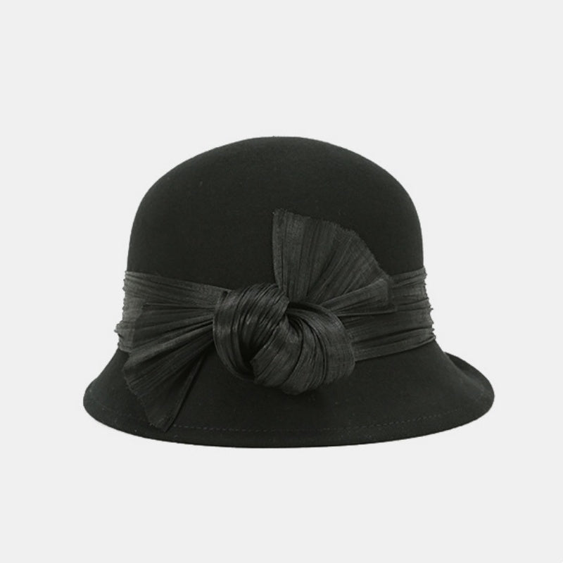 Felt Top Hat Rolled Edge with Linen Bow