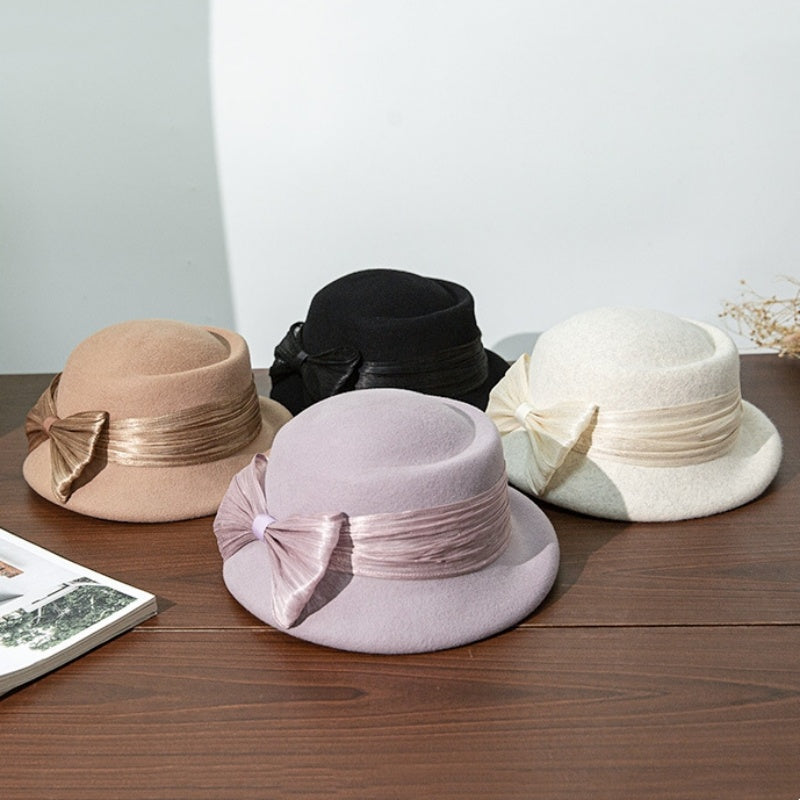 Felt Top Hat with Silk Linen Bow