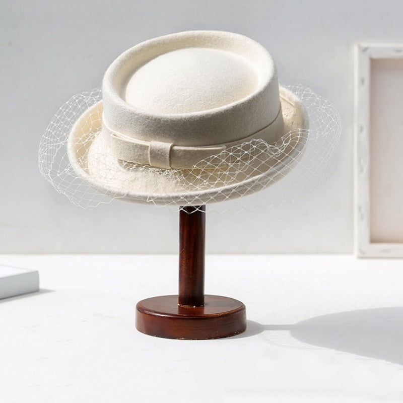 Felt Rolled Edge Top Hat with Veil and Bow