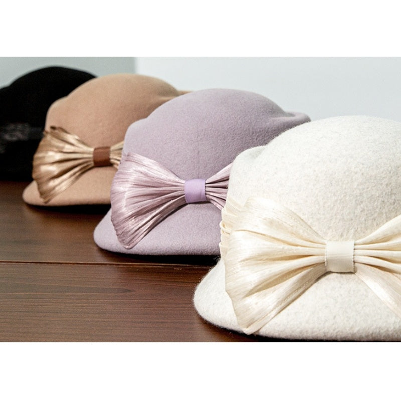 Felt Top Hat with Silk Linen Bow