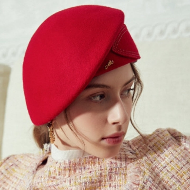 Stewardess Beret with Bow Checkered Mouth