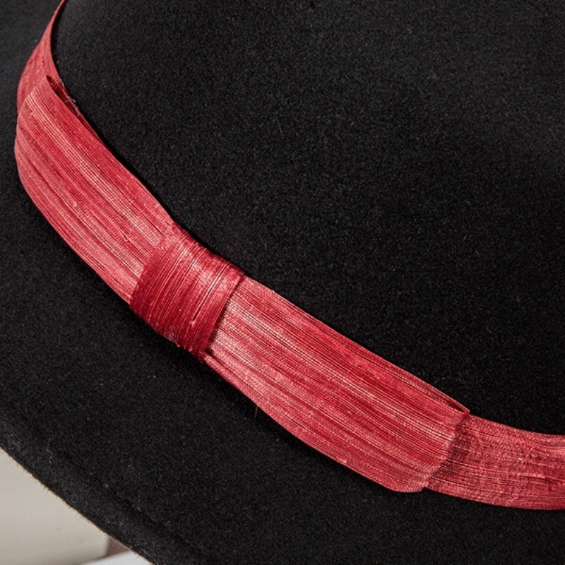 Felt Flat Roof Top Hat with Woven Webbing Decoration