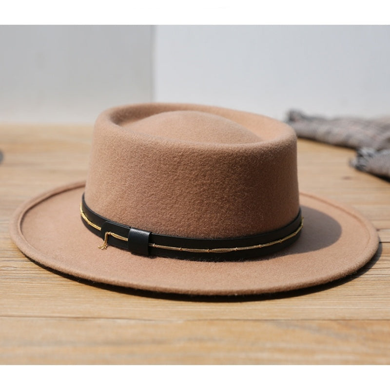 Felt Bowler Hats with Leather Strap and Golden Chain