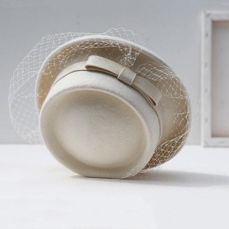 Felt Rolled Edge Top Hat with Veil and Bow