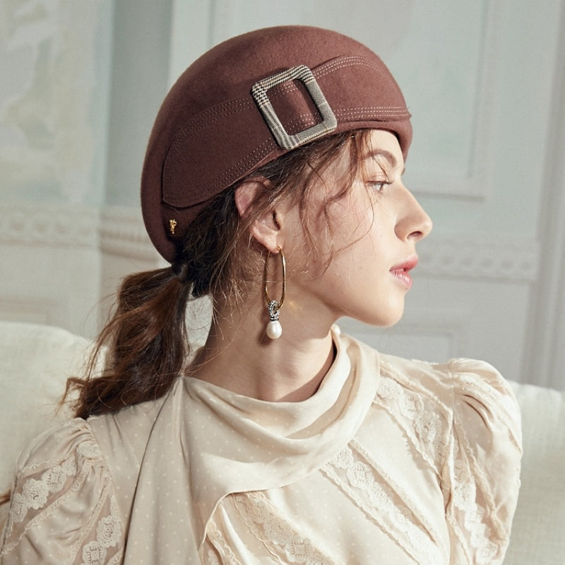 Stewardess Beret with Bow Checkered Mouth