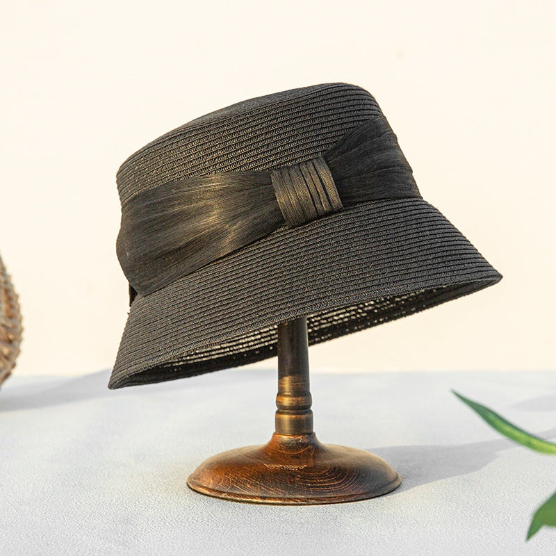 Straw Hat Fisherman Cap with Linen Bow