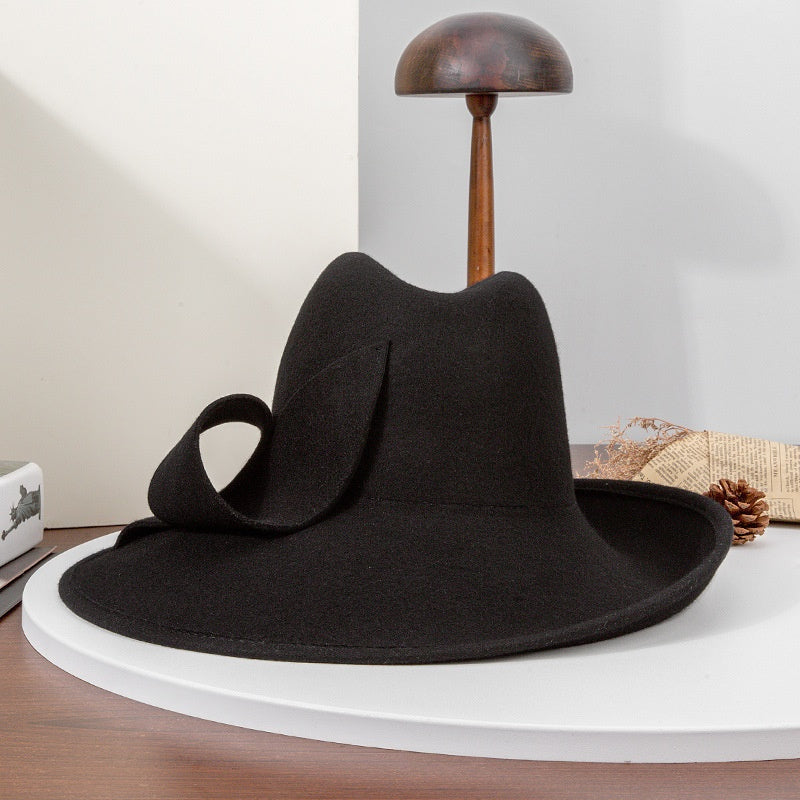 Felt Rolled Edge Wide Brim Top Hat with Felt Flower