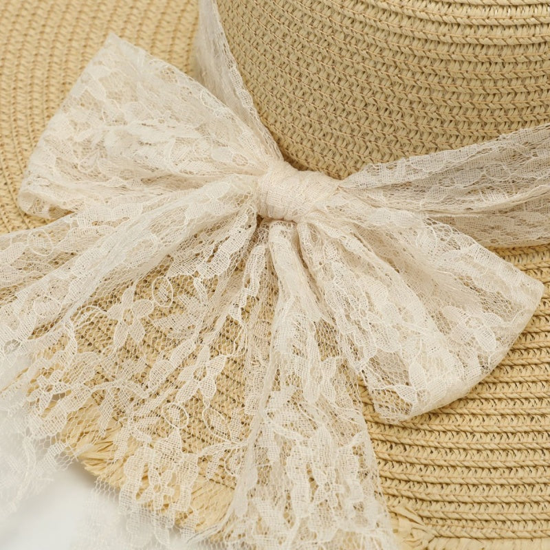 Foldable Straw Hat with Bead Decoration