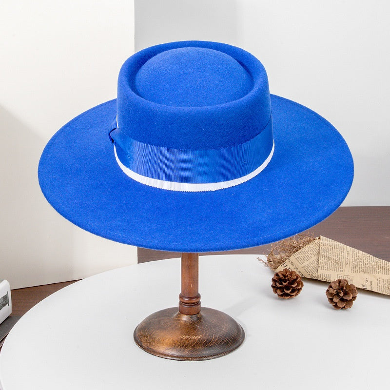 Felt Wide Brim Top Hats with Bow Webbing