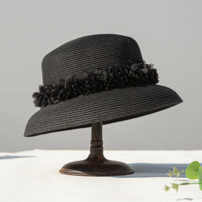 Straw Hat with Mesh Petal Decorative Strips