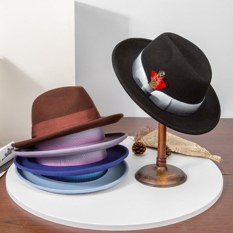 Rolled Edge Felt Top Hat with Feathers and Bow Webbing