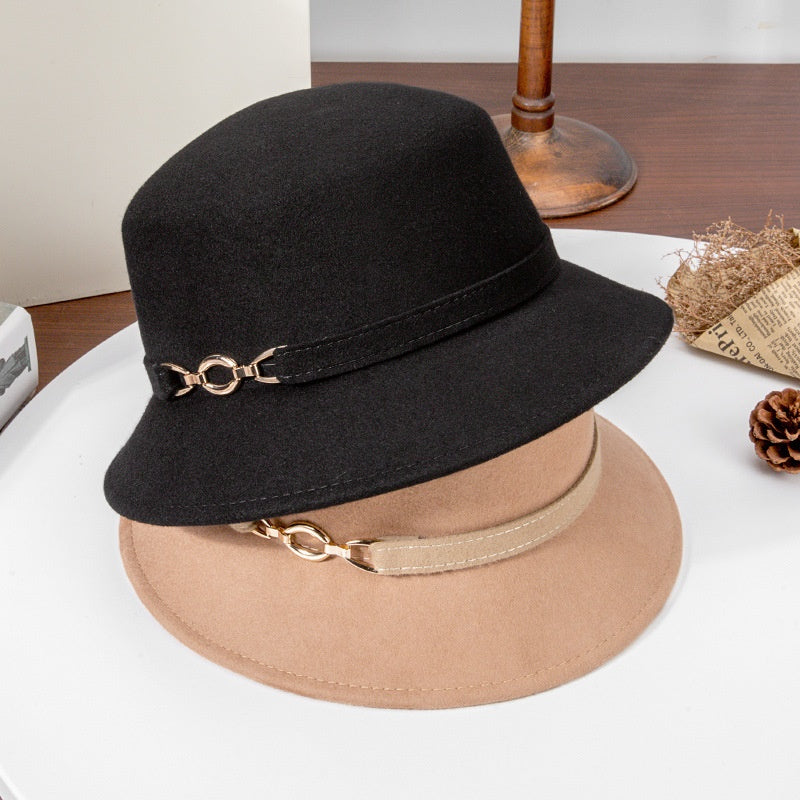 Felt Top Hat with Metal Buckle Decoration