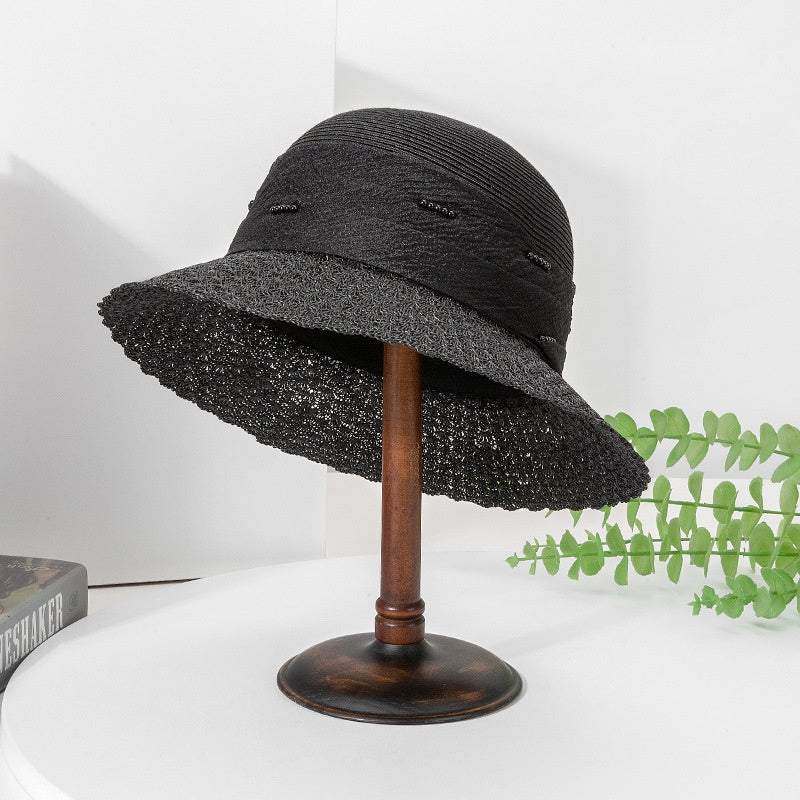 Black Sun Hat Straw Hat with Beads