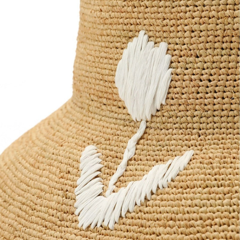 Straw Hat with Tulip Embroidery