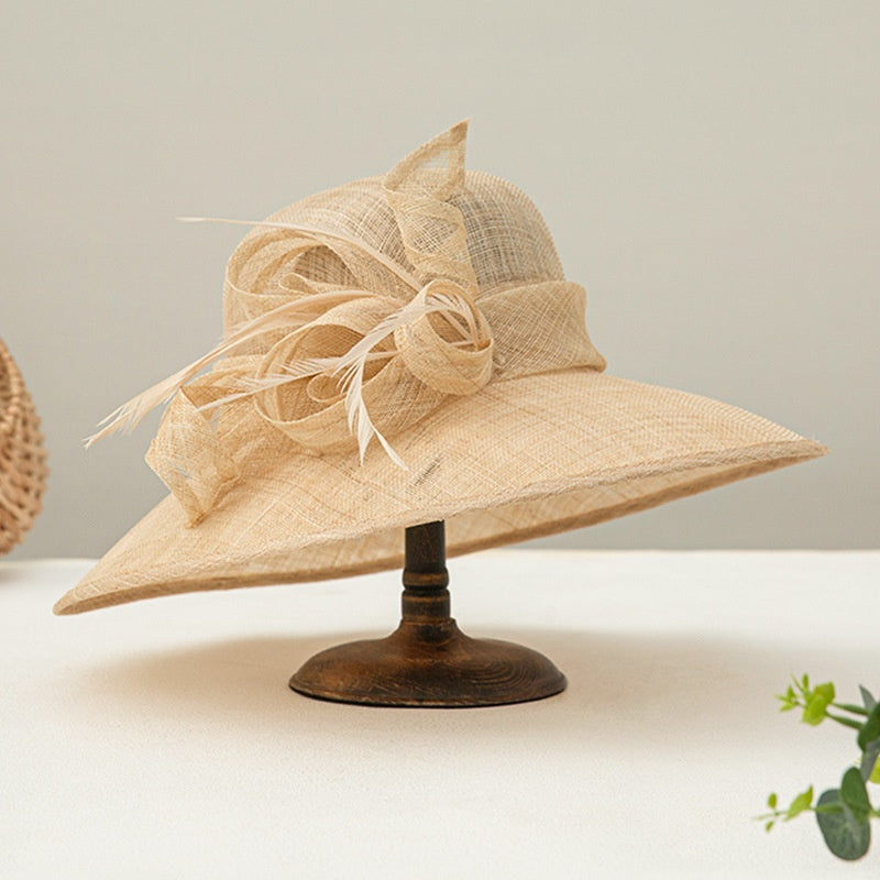 Cambric Top Hat Sun Hat with Handmade Feathers