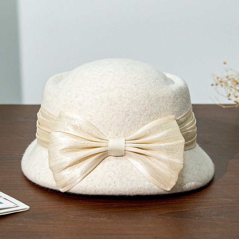 Felt Top Hat with Silk Linen Bow