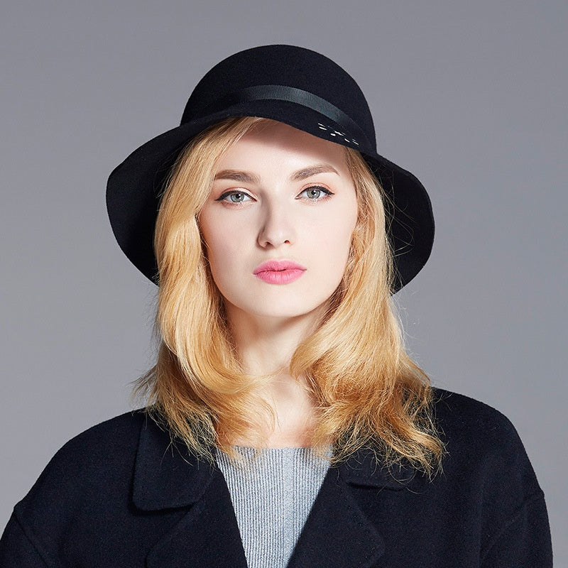 Felt Wide Brim Top Hat with Hollowed-out and Webbing