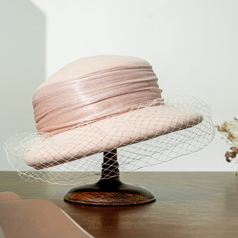 Felt Top Hat with Linen Yarn Webbing and Veil