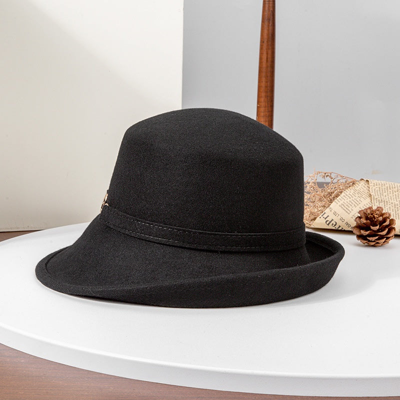 Felt Top Hat Rolled Edge with Metal Buckle Decoration