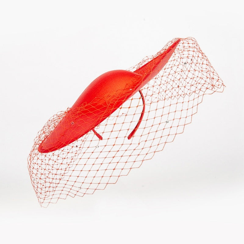 Wide Brim Top Hat Alice Band with Crystal and Veil