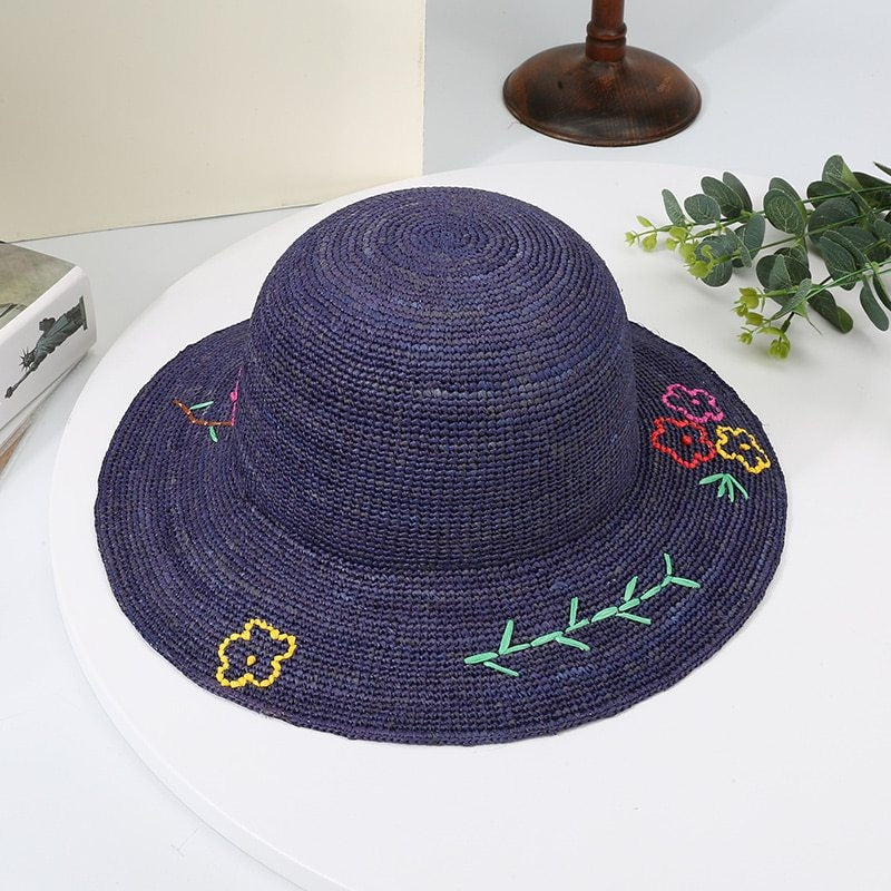 Sun Straw Hat with Colorful Embroidery