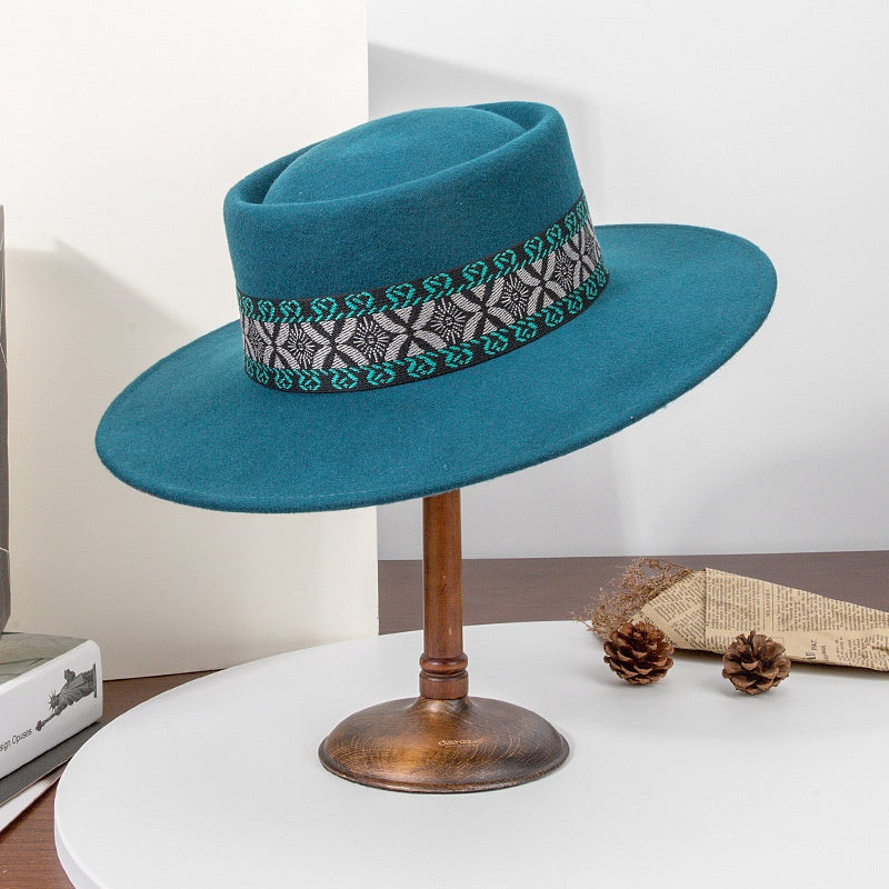 Felt Wide Brim Top Hats with Interwoven Line Splicing Webbing