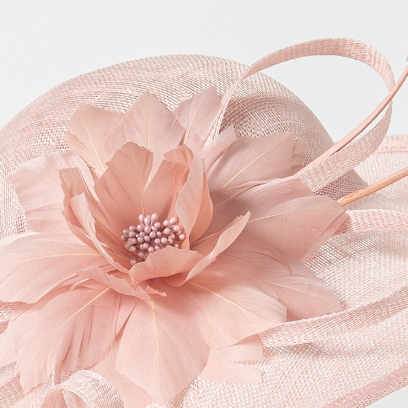 Wide Brim Top Hat with Feather Flower Decoration